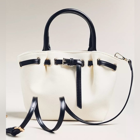 Anthropologie Handbags - Anthropologie Mini Canvas Belted Tote White Handbag